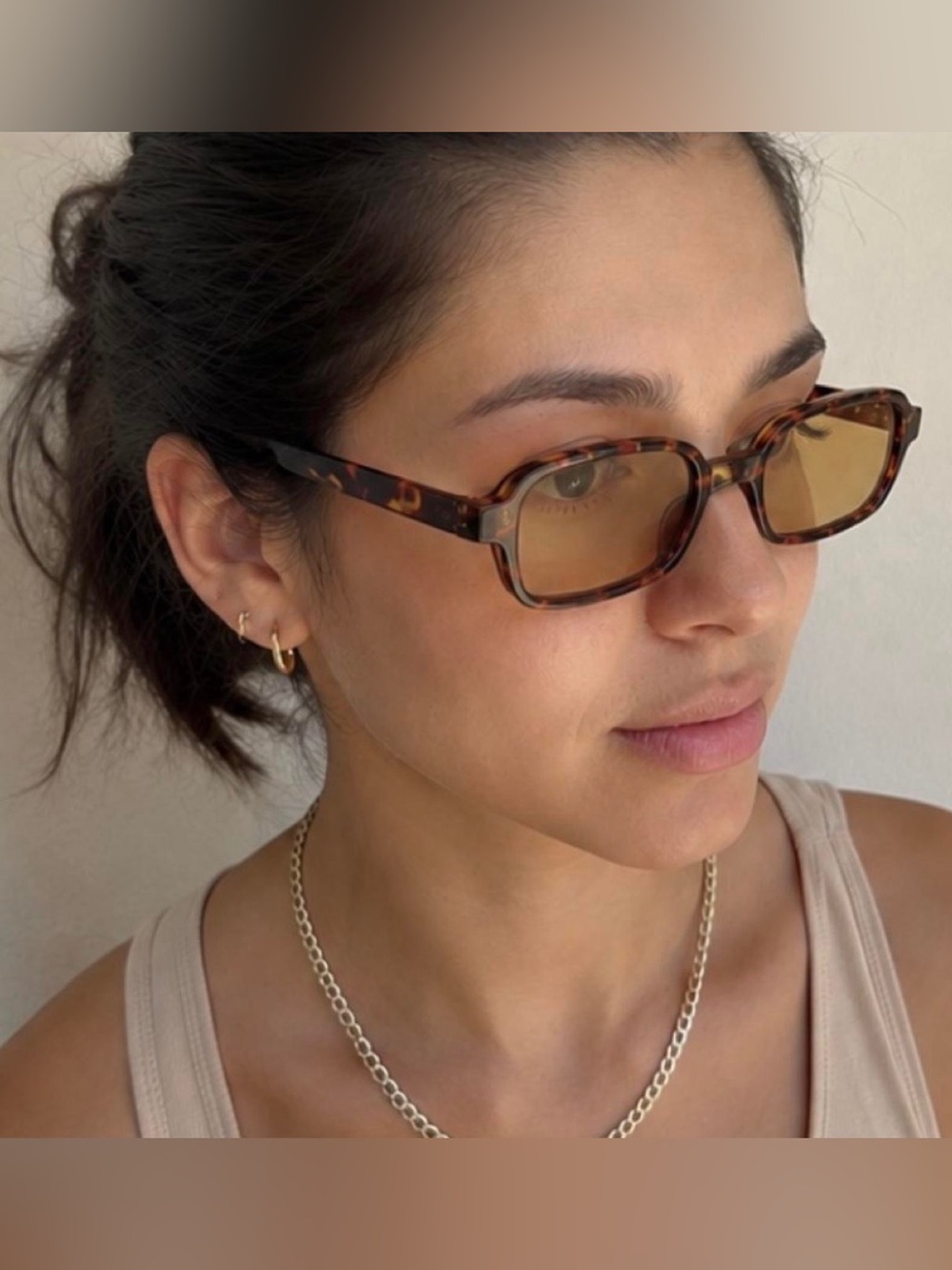 Retro Rectangle Tortoise Shell Sunglasses Brown Tint Y2K